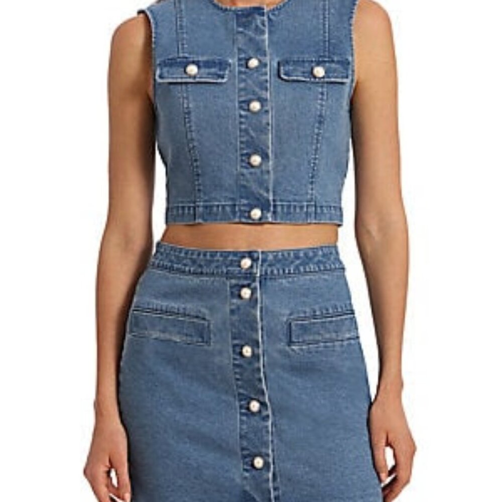 Avec Les Filles 2-Piece Denim Crop Top & Mini Skirt Set - NWT, Size 10